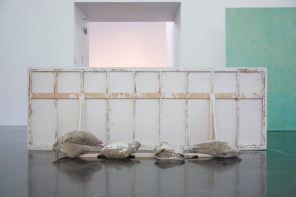 Untitled (Slabs), 2012, plaster, wire, timber, hessian, colouring pencil, dimensions variable