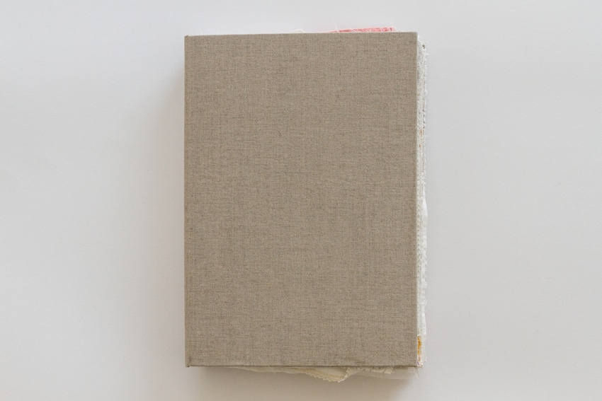 a recollection, 2014, portrait linen, bookboard, antique linens, (each) 37 x 27 x 6cm