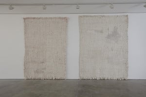 Untitled (wall hangings), 2015, canvas, plaster, dye, colouring pencil, 198 x 291cm & 222 x 297cm