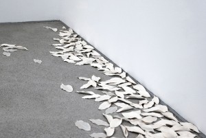 Fallen, 2016, porcelain, ash, dimensions variable