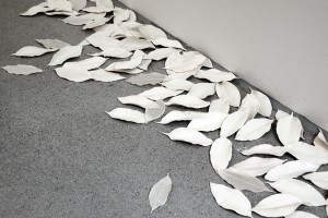 Fallen, 2016, porcelain, ash, dimensions variable